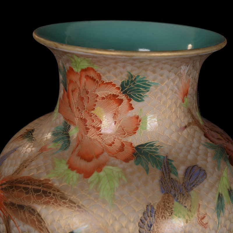 Jingdezhen ceramic high - end antique gold peony birds idea gourd vases home decoration process sitting room furnishing articles