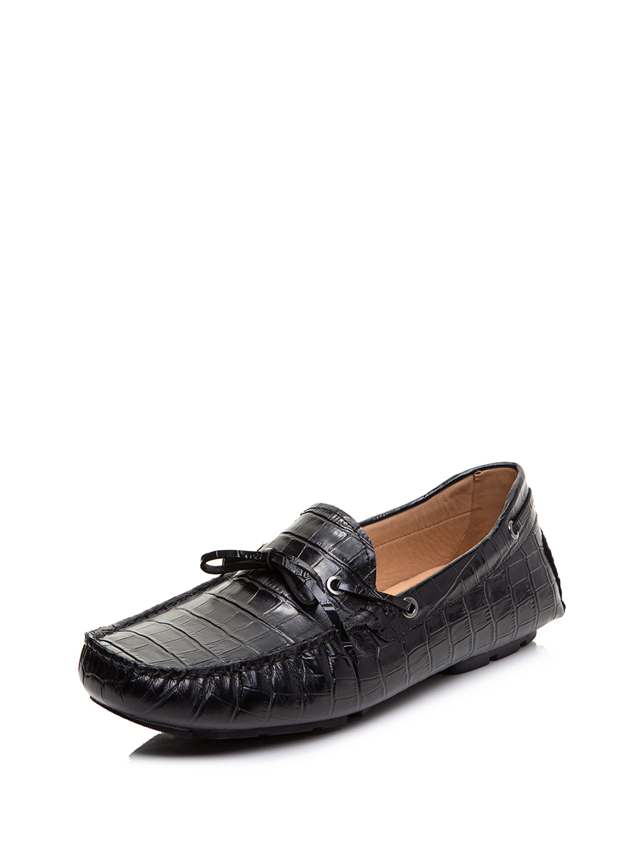 TRANOI 黑色鳄鱼纹穿插带饰乐福鞋