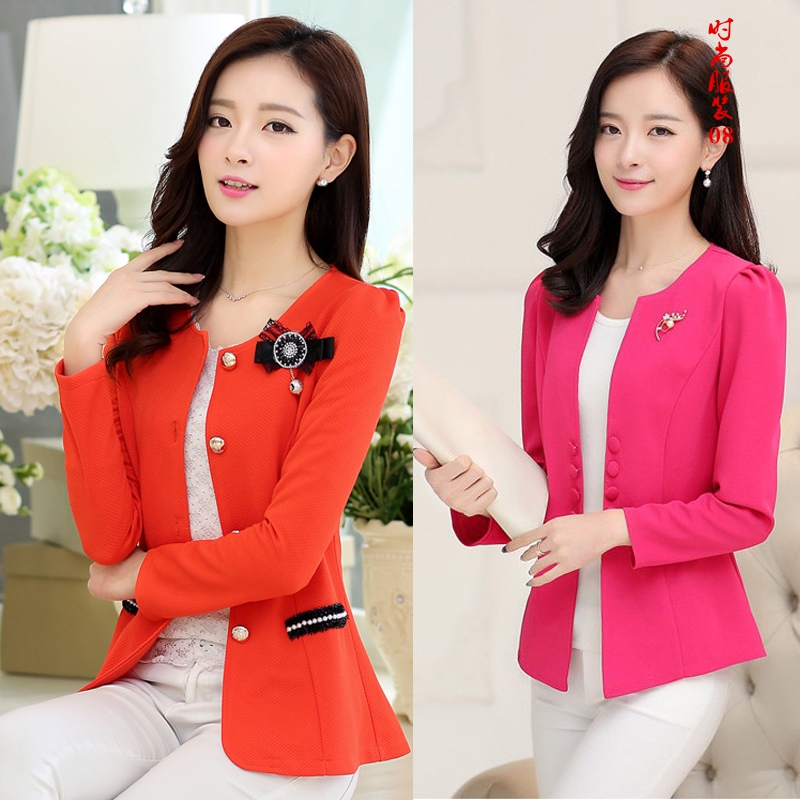 2016 mùa xuân và mùa thu mới nhỏ Suit Coat nữ Hàn Quốc phiên bản Slim dài tay rắn màu Without Collar Casual Suit Slim nhỏ