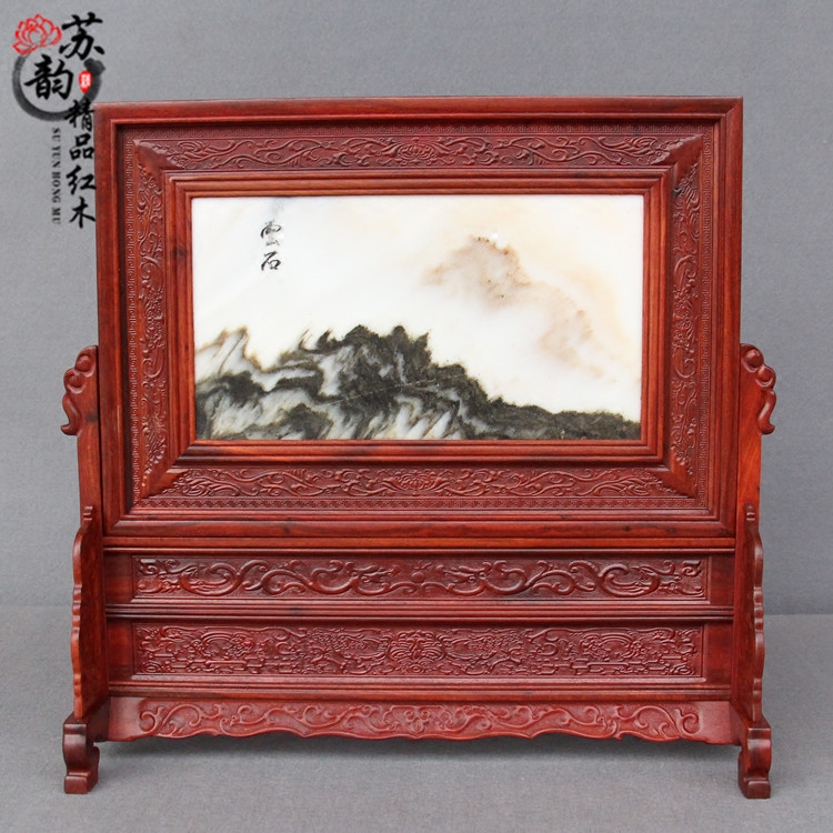 Mahogany table screen red rosewood screen solid wood mahogany screen inlaid marble table screen gift wood carving handicraft decoration