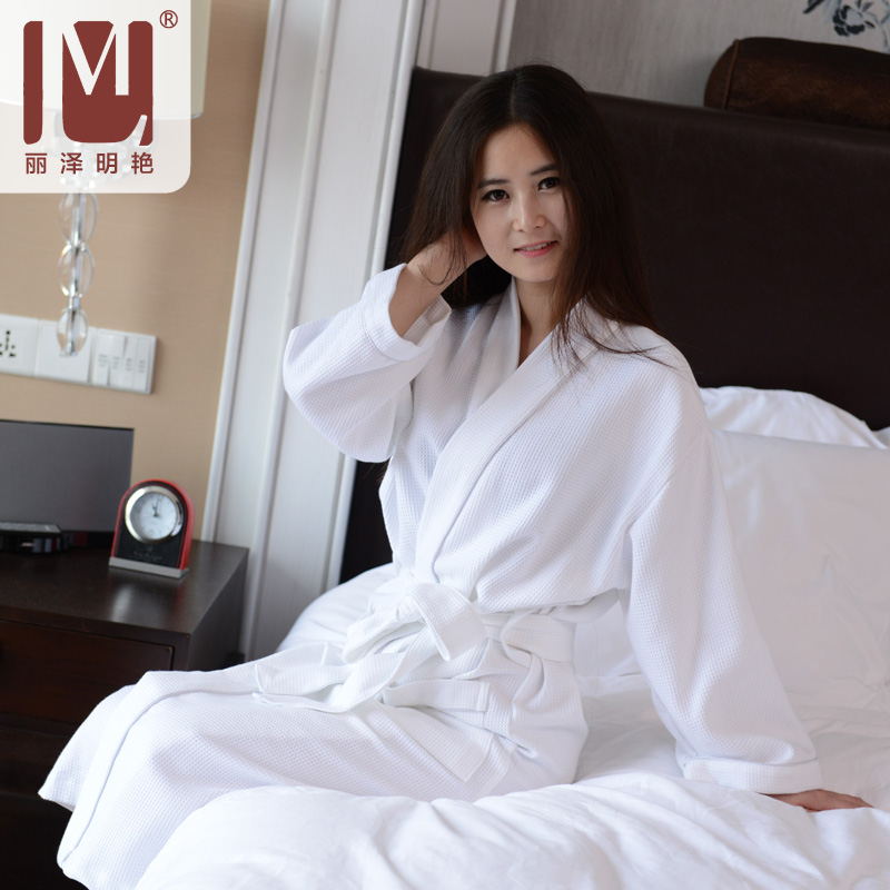 Bathrobe cotton all cotton waffle bathrobe male and female couple pajamas dressing gown Han steam spa beauty clothing thin