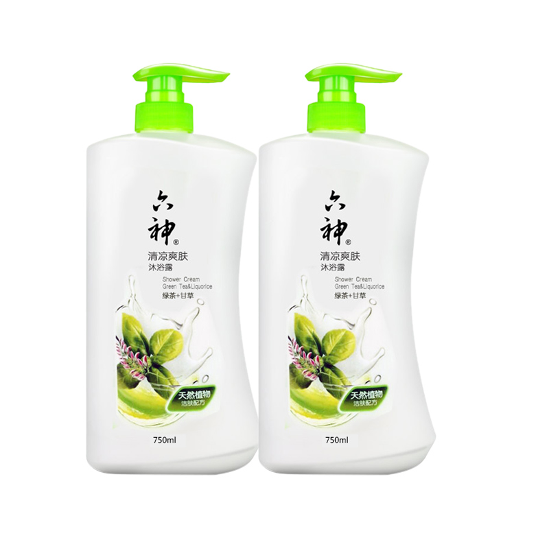 六神清凉爽肤沐浴露1000ml*2瓶 绿茶+甘草 清凉爽肤 深层清洁
