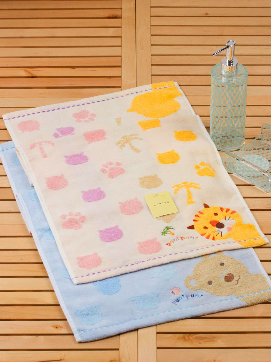 UCHINO|punipuni小熊老虎提花面巾两条装