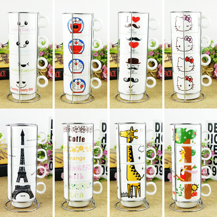 Ceramic cup set water cup stacking cup coffee cup with iron frame milk cup mug cup tea cup gift