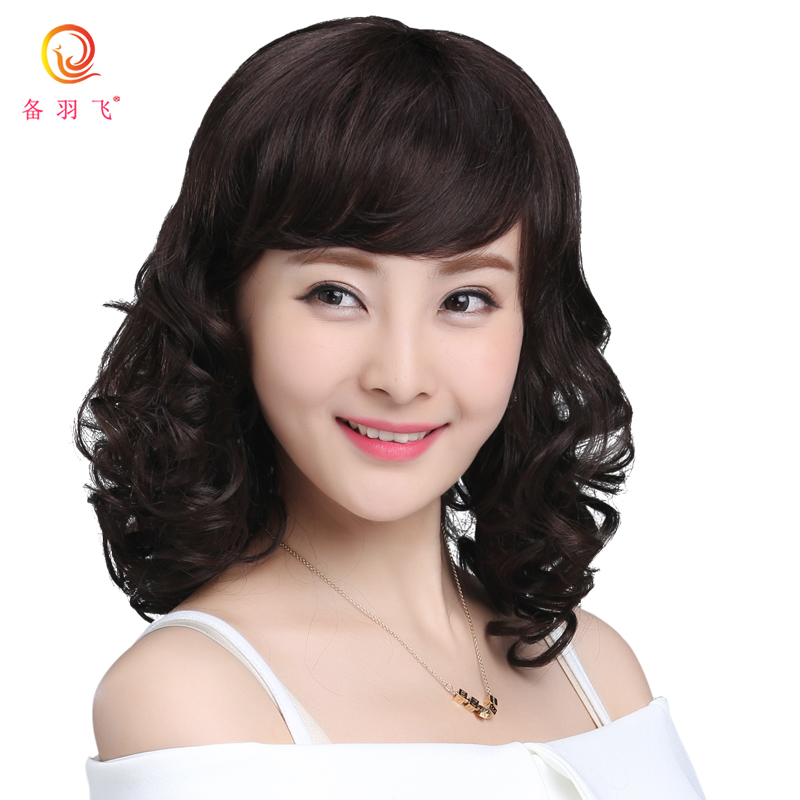 备羽飞 真发假发女短发中长卷发妈妈假发套中老年整顶逼真短卷发