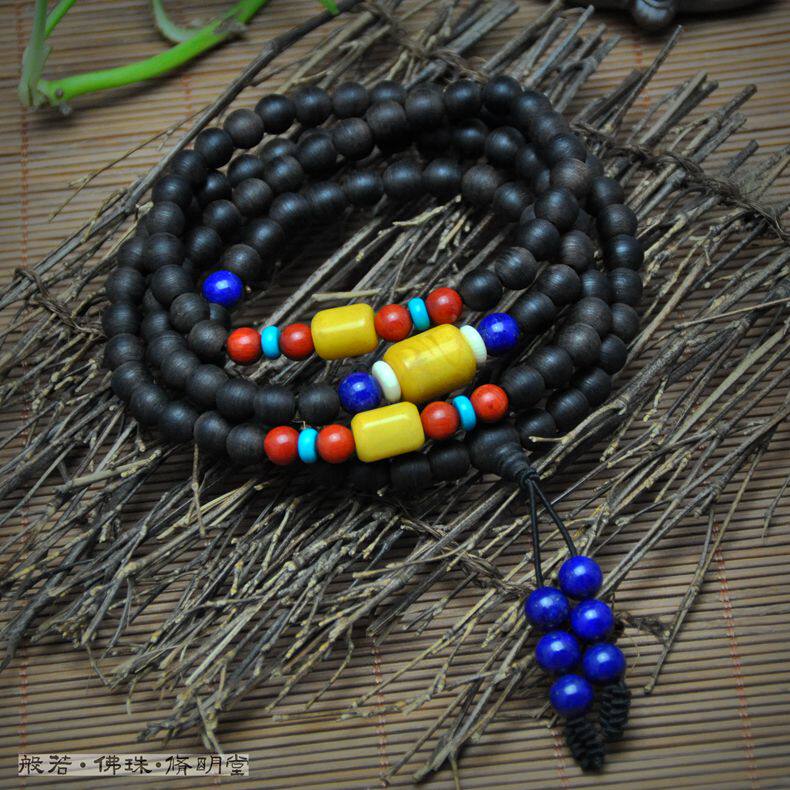 修明堂 开光正品越南沉香手串8mm佛珠108男女士手链 搭配波兰蜜蜡