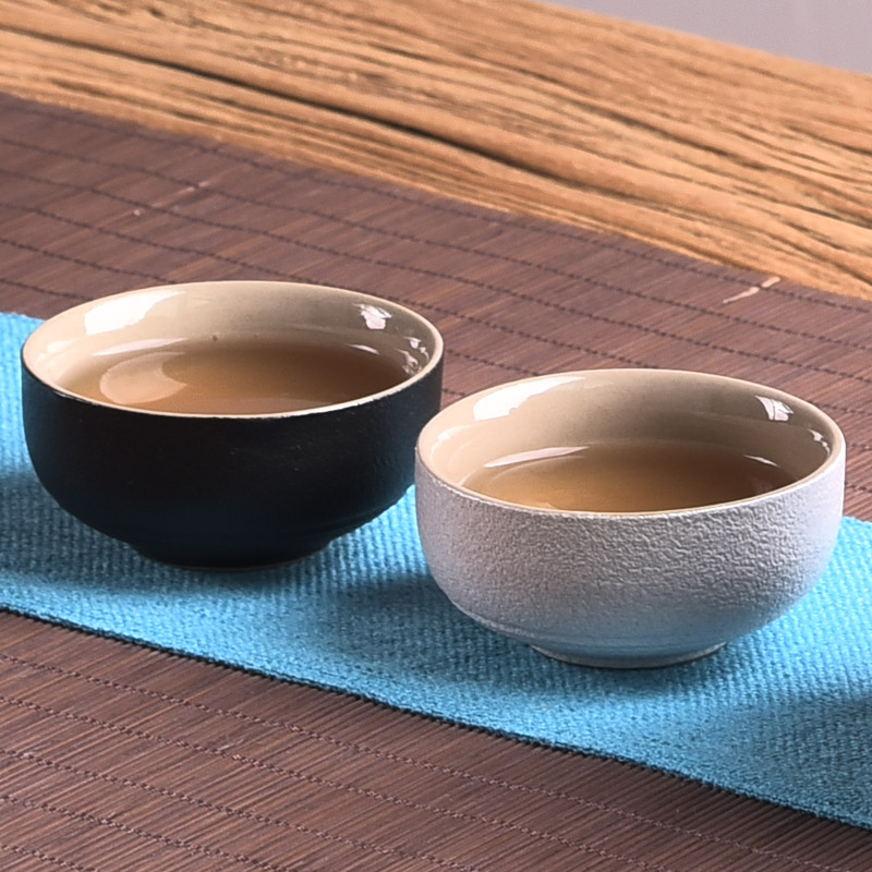 Black ceramic sample tea cup coarse pottery Japanese ceramics cup round cup contracted kung fu tea set personal small tea cups