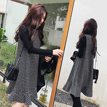 Pregnant women dress fashion autumn 2021 new pregnancy long loose two-piece base skirt woolen dress