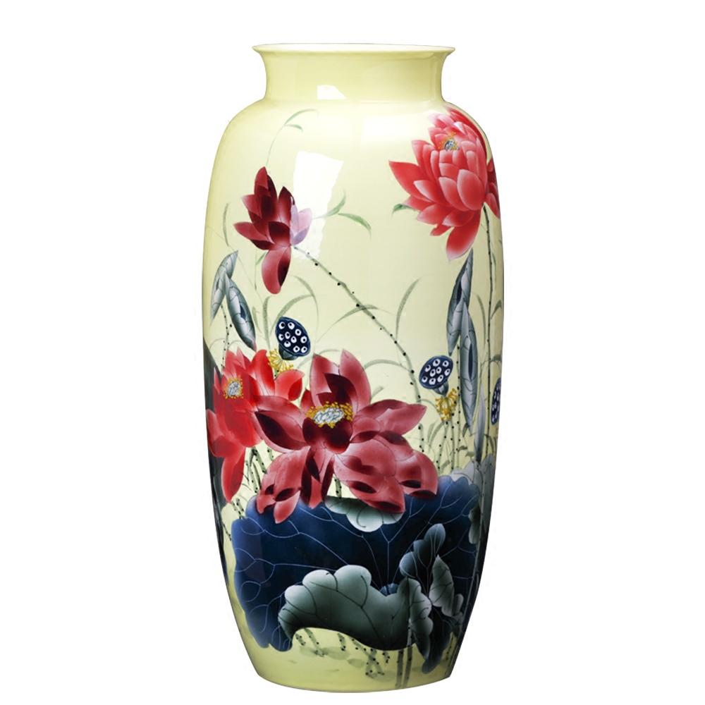 Jingdezhen ceramics vase hand - made yellow lotus pond was fragrant flower arrangement, the sitting room of Chinese style household decorative furnishing articles