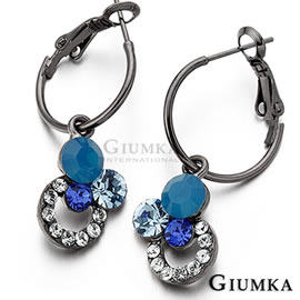 台湾官网直邮进口【GIUMKA】白K饰－圆圈蜜语耳针式耳环 镀黑金蓝