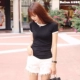 2018 phiên bản hàn quốc xuân hè mới cổ tròn mỏng đơn giản áo thun dệt kim top áo thun lụa tơ tằm nữ tay ngắn áo len nữ trung niên Vòng cổ áo len