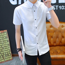 Summer youth white short-sleeved shirt mens Korean slim-fit half-sleeved shirt trendy mens clothes casual inch shirt