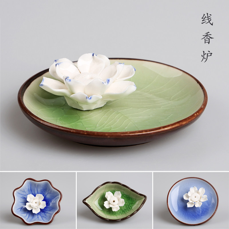 Ice Cracks Adornment ceramic Lotus fragrant insert incense holder line incense pan smoked incense stove-Taobao