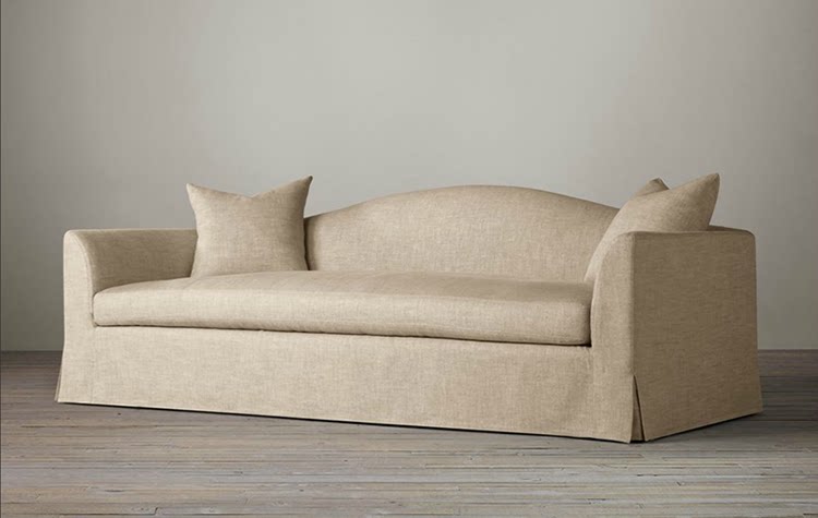Custom-made American combination curved solid wood sofa double natural linen sofa chair high rebound sponge fabric sofa - Taobao