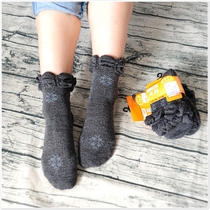 Foreign trade autumn and winter Japan thickened warm rabbit wool socks womens middle tube loose mouth ladies Black hot socks