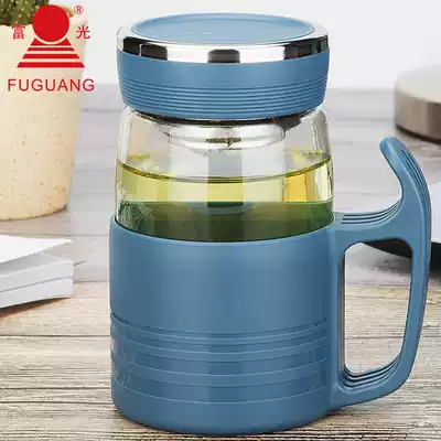 Fulight glass Men's office water cup with handle portable heat-resistant filter tea cup large capacity Cup