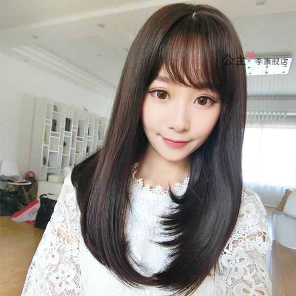 空气假刘海长发韩国假发女长卷发jiafa大卷 女生齐刘海蓬松头套女