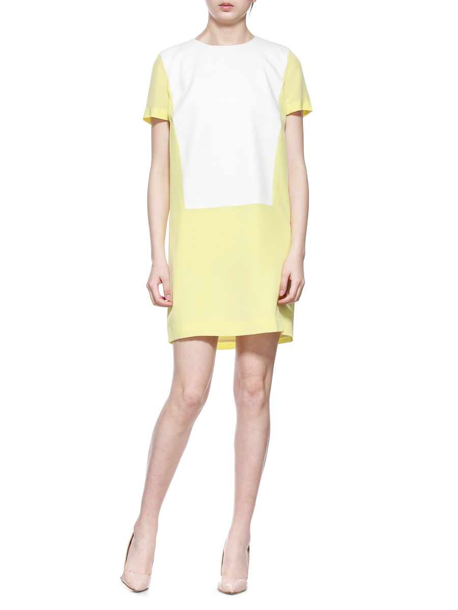 EQ:IQ 黄白拼色圆领连衣裙