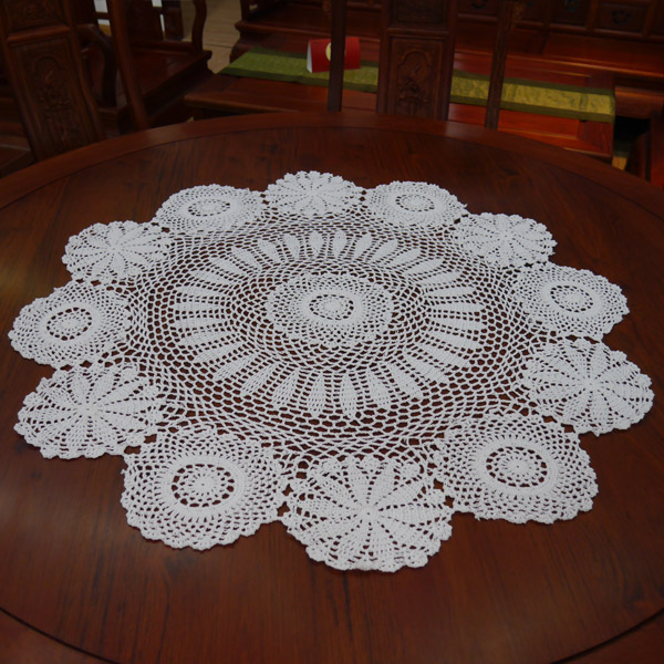 I love my home pure hand crochet hook Flower Cotton Lace Hollowed-out Woven Table Cloth Tea Table Geb Beige White Color White Color White