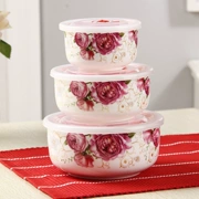 Hộp đựng bát sứ tươi ba mảnh đặt bằng gốm có nắp hộp đựng lò vi sóng - Hộp cơm điện sưởi ấm