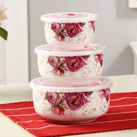 Hộp đựng bát sứ tươi ba mảnh đặt bằng gốm có nắp hộp đựng lò vi sóng - Hộp cơm điện sưởi ấm 	hộp cơm cắm điện arirang	