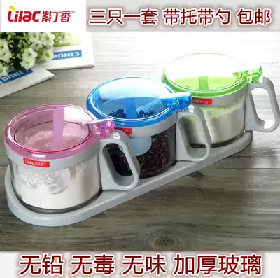 Lilac fashion glass seasoning bottle glass set seasoning jar with spoon seasoning box set