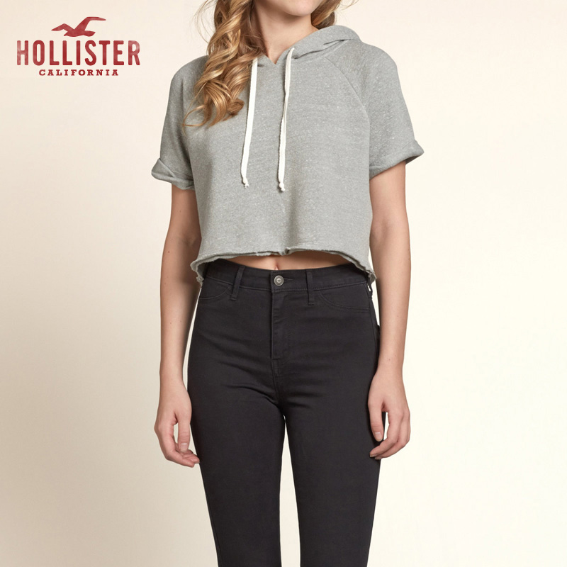 Hollister 毛边短袖帽衫卫衣 女 88655