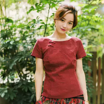 Zhu's original brand (Yuanshan's red leaves) deep red tortoise fragrant cloud yarn top short sleeve feedback
