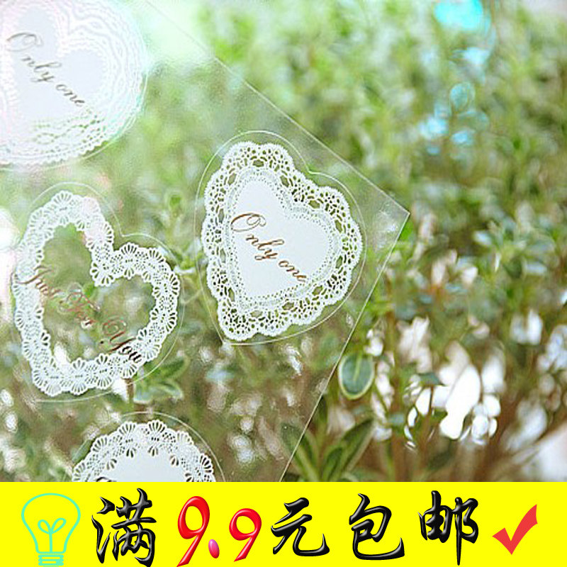 White Lace Printed Transparent Sticker Loving Round Bow Tie Seal Elements Applid to Decorative Sticker