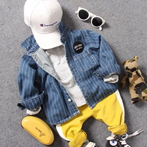 Children Striped Denim Shirt Autumn Style Boy Baby Loose Patch Black Blue 2 Color Shirt Coat 100 Hitch