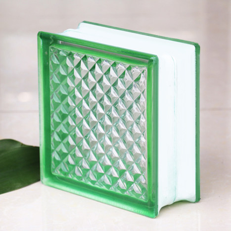 Stained glass brick green small flower check pattern border color hollow glass brick factory direct sale background wall partition wall