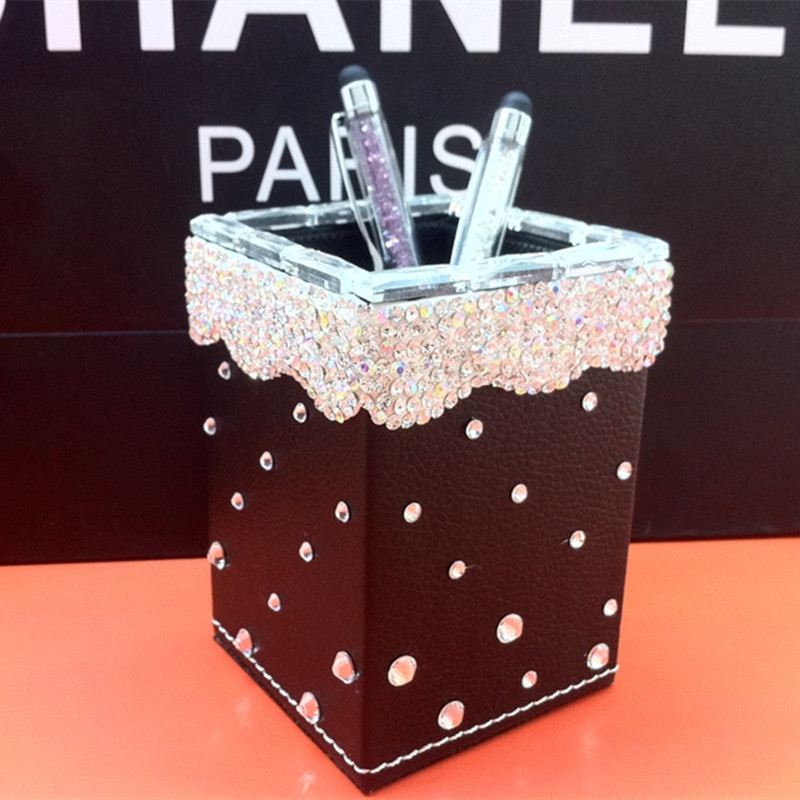 Creative Fashion Water Drill Office Supplies Square Pen Holder High-end Luxurious Inlaid Drilling Crystal Personality Pen Holder New