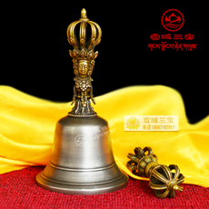 Колокол для службы 藏传佛教密宗法器尼泊尔纯手工光面九股金刚铃杵纯铜金刚铃
