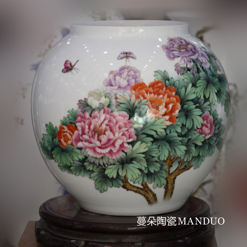 Jingdezhen hand - made 30 meters high c spherical ball vase peony peony vases, tong qu round porcelain vases