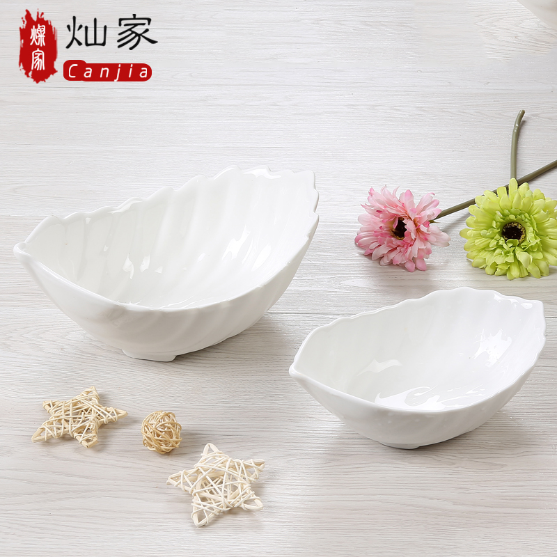 Pure white ceramic hotel west cutlery Japanese - style alien big bowl noodles bowl of salad bowl leaf plate creative cuisine