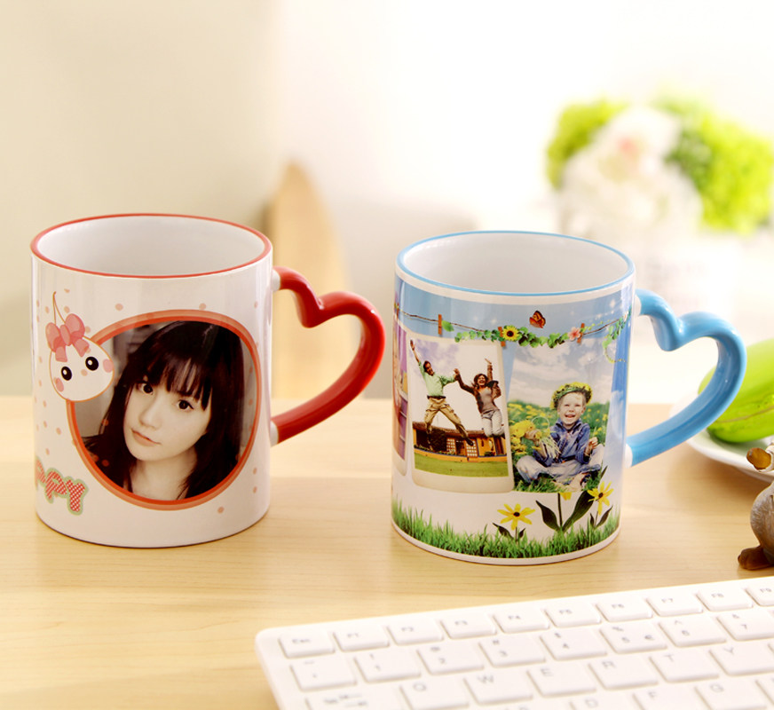 Side Color Mug Print Photo Custom Photo Markcup Custom Heart Line Handle Ceramic Mug Creative Birthday