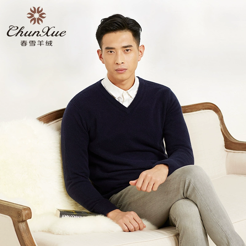 Chunxue 2015 mùa thu đông mới sản phẩm áo thun nam cổ chữ V dài tay thời trang giản dị chạm đáy áo len cashmere - Hàng dệt kim