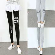 Mùa thu và mùa đông cotton thể thao mặc phần mỏng Phiên bản Hàn Quốc của quần legging nữ in chữ lớn chân thun đen