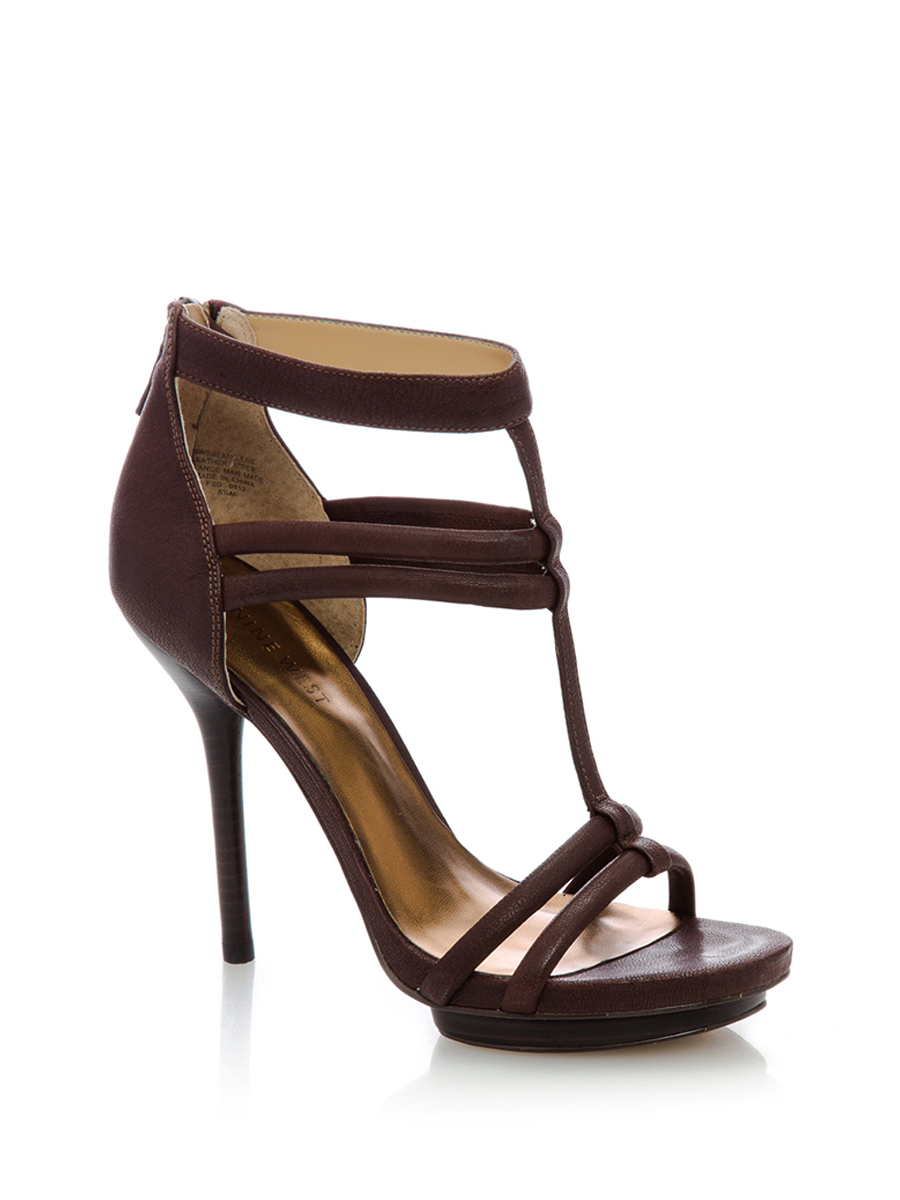 Nine West/玖熙 深棕色多带饰链细高跟鞋