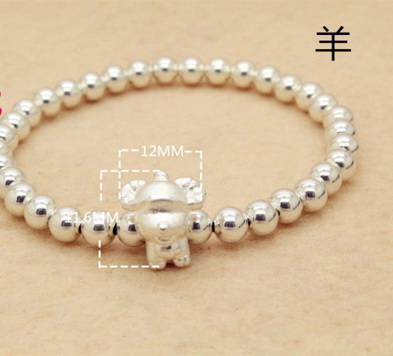 Sterling silver Doudou beads bracelet Zodiac 925 silver beads 3D hard silver s999 foot silver Zodiac Goat Year lady