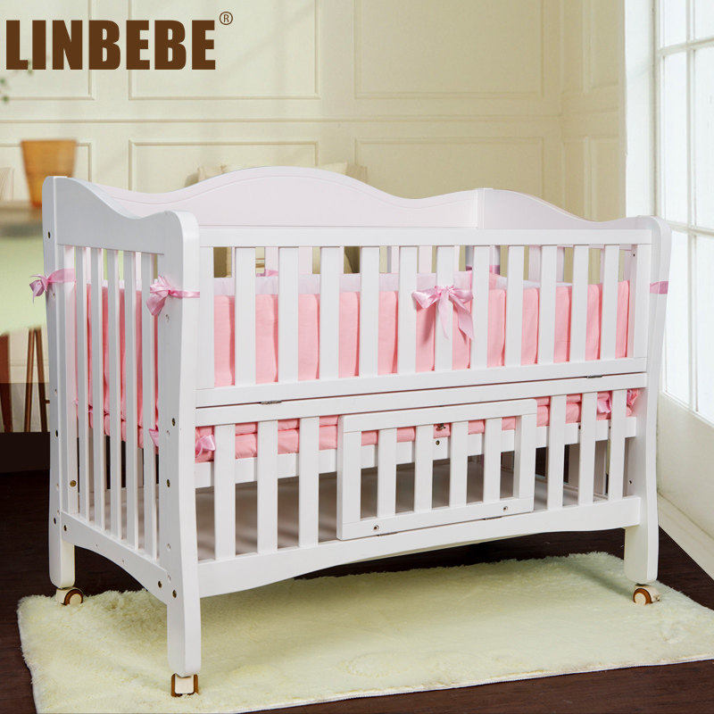 霖贝儿可变成人床多功能欧式婴儿床实木bb床宝宝床可变儿童床