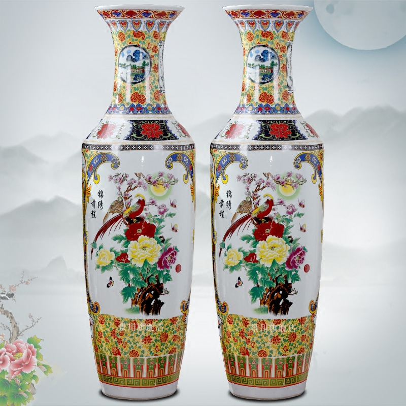 Jingdezhen ceramics powder enamel landing big vase peony flowers prosperous Chinese flower arranging furnishing articles sitting room adornment