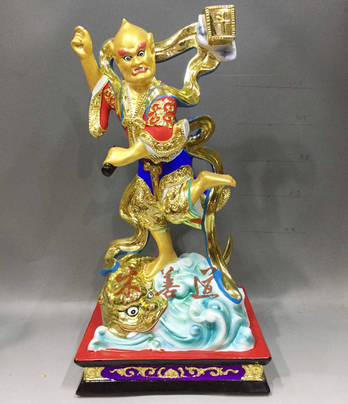 Wood carving Kuixing kicking camphor wood statue custom lacquer line carving traditional craft 40 cm