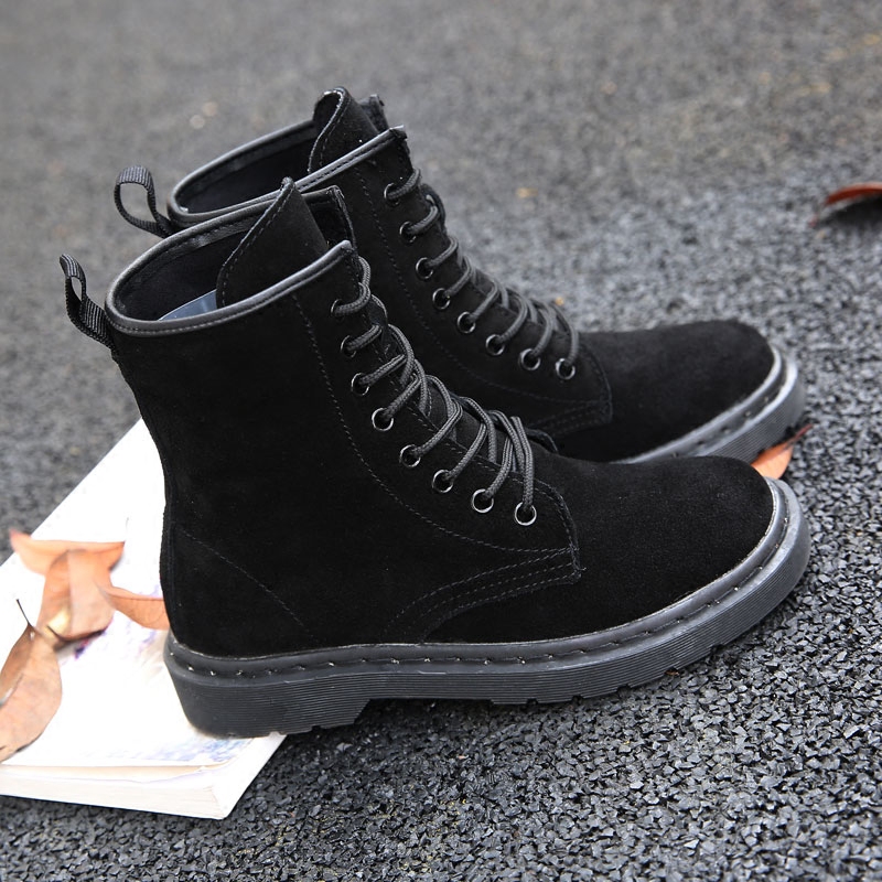 Black Martin boots women's large size 40-43 winter 42 yards new all-match autumn boots suede fur short boots flat bottom