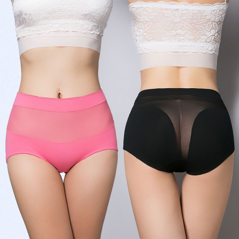 Bông eo cao womens đồ lót womens thoải mái áo thun sexy mờ lưới sợi quần lót thở.