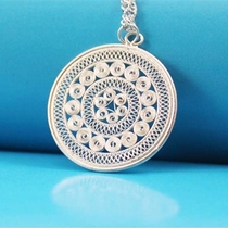 999 foot silver sterling silver pendant filigree copper drum Sun drum single-sided handmade brushed sweater chain necklace Silver jewelry