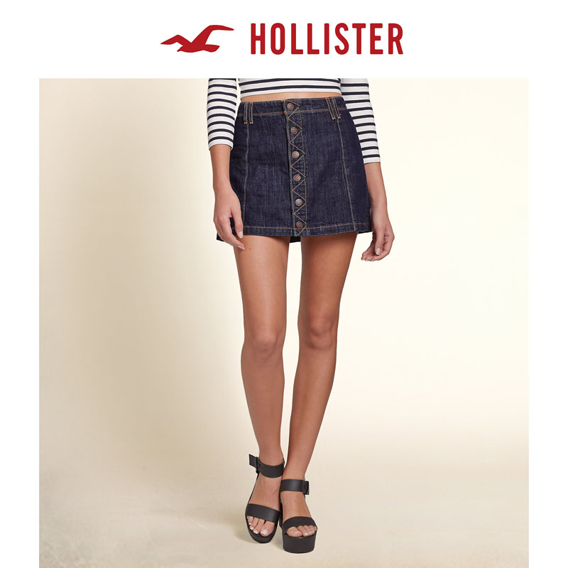 Hollister 深色水洗牛仔 A 字型裙装 女 98690