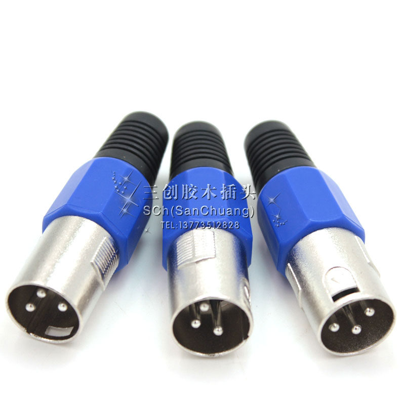 Special price Swiss male three-core Canon hairpin head hairpin faucet XLR head microphone connector Ricka hexagonal blue blue inner