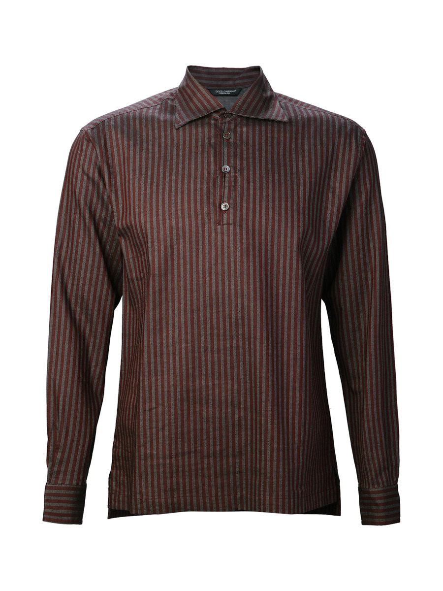 Dolce&Gabbana 红色条纹半襟长袖衬衫