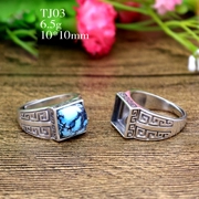 Nhẫn bạc 925 nguyên chất trống rỗng hỗ trợ nhẫn vuông bạc nam hỗ trợ DIY tùy chỉnh retro khảm hổ phách sáp ong 10 * 10